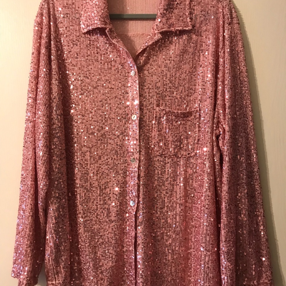 Pink sequin dress shirt